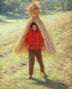 Aleksander Gierymski Painting - Boy Carrying a Sheaf Aleksander Gierymski Realism Impressionism